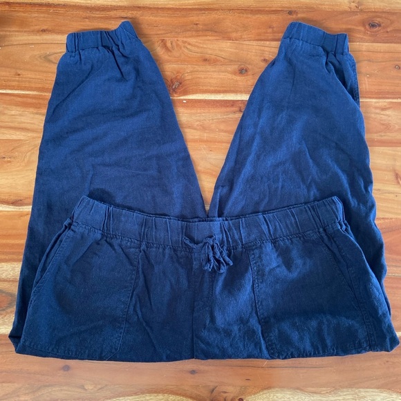 Per Se Navy Blue Linen Blend Relaxed Fit Lightweight Joggers - Picture 1 of 5